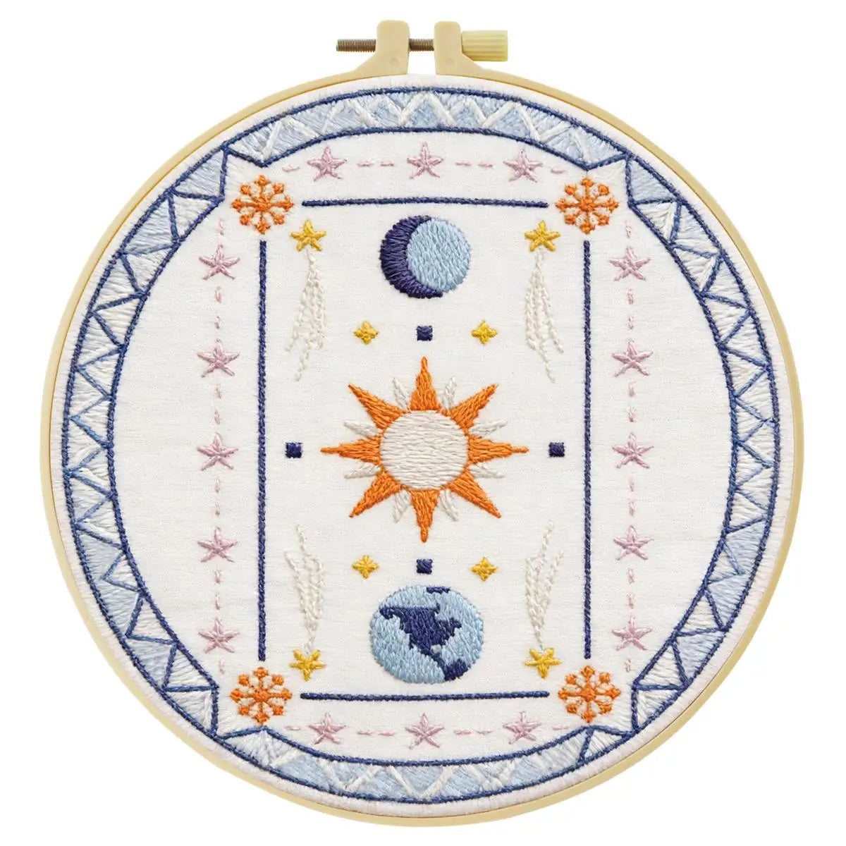 Sun Moon Celestial Embroidery Kit – DIY Boho Astrology Hoop Art for Beginners & Craft Lovers