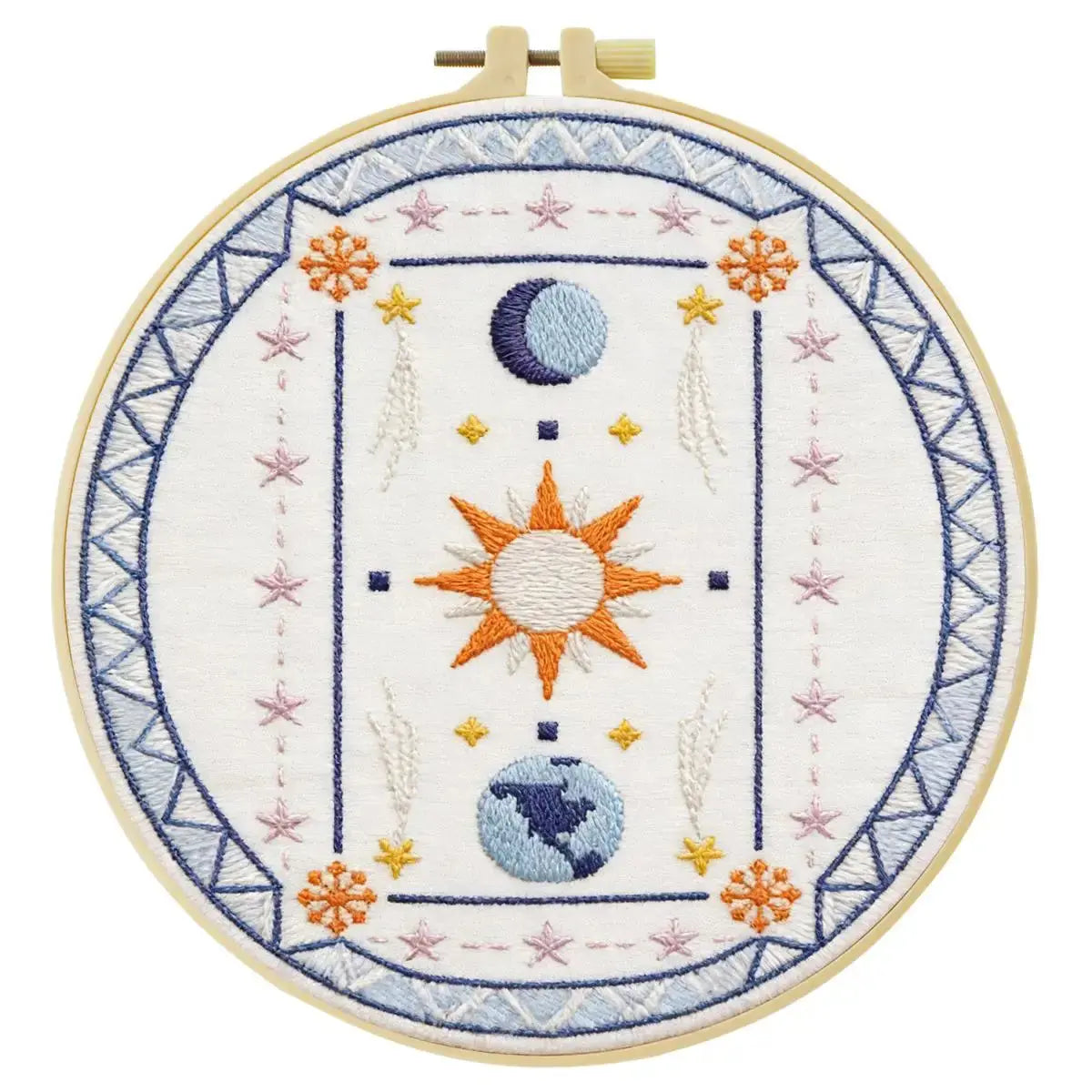 Sun Moon Celestial Embroidery Kit – DIY Boho Astrology Hoop Art for Beginners & Craft Lovers Kits For Stitchers