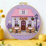 Charming Cafe House Embroidery Starter Kit – DIY Floral Cottage Sewing Art Set for Beginners Kits For Stitchers