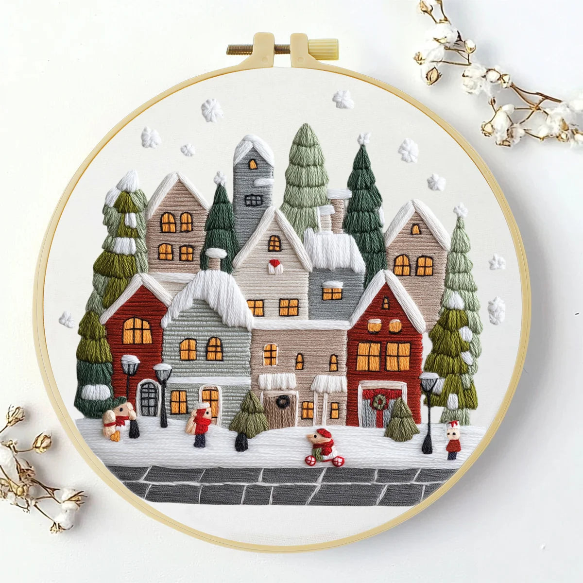 Highland Cow Embroidery DIY Kit – Farmhouse Animal Beginner Stitching Kit with Hoop & Pattern