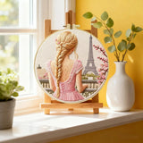 Paris Eiffel Tower Embroidery Kit for Adults – Romantic French Girl DIY Needlepoint Hoop Art Parisian Decor Craft Gift for Her Kits For Stitchers