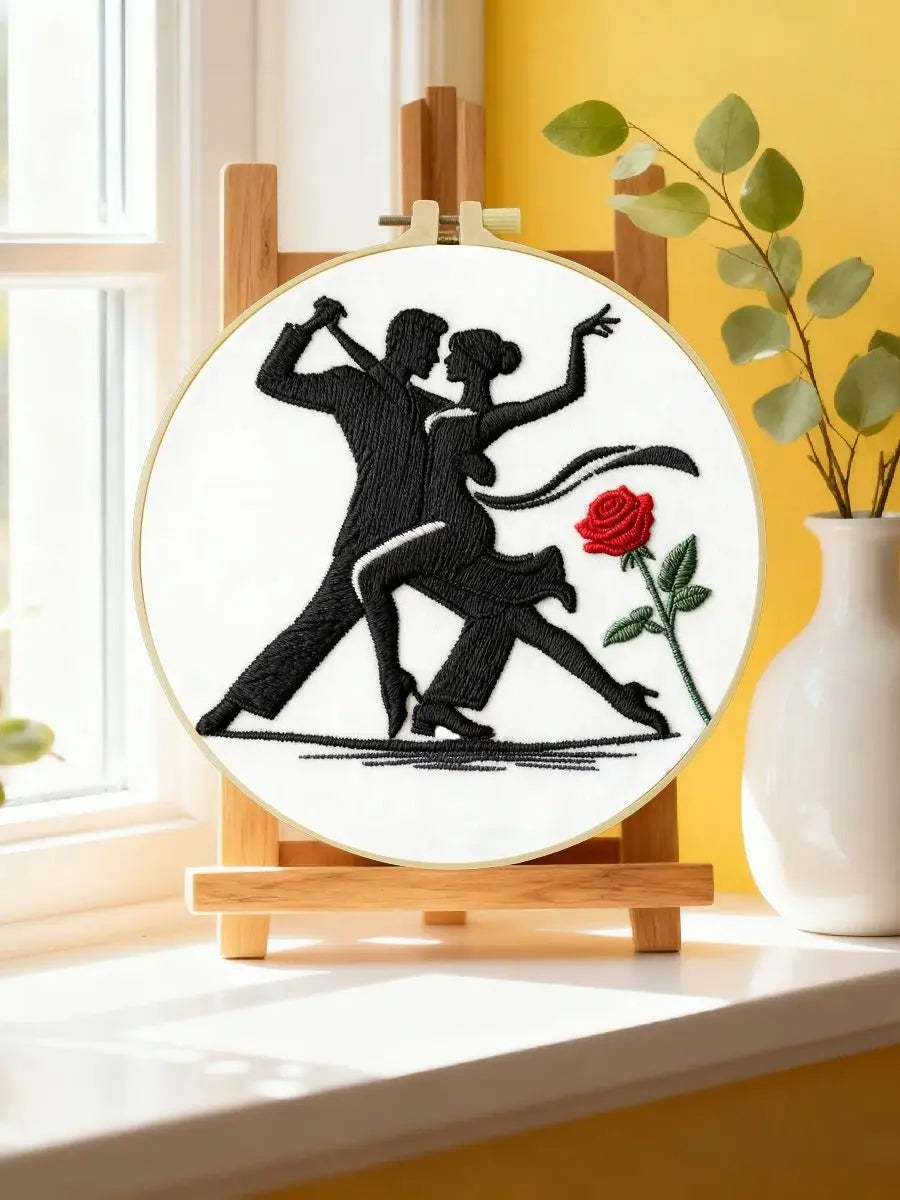 Tango Dancing Couple Embroidery Starter Kit DIY – Beginner Romantic Silhouette Hand Embroidery Kit