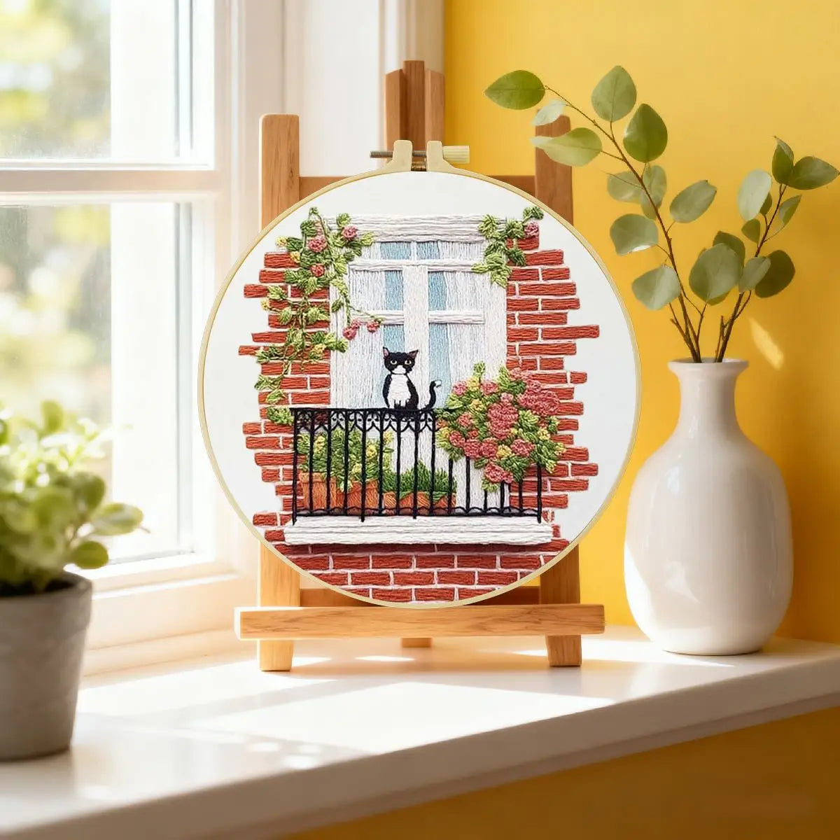 Windowsill Kitten Embroidery Kit
