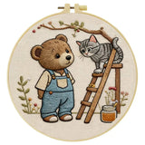 Bear & Kitten Friends Embroidery Kit – Whimsical Woodland DIY Hand Embroidery Set 🧸🐱🌿 Kits For Stitchers