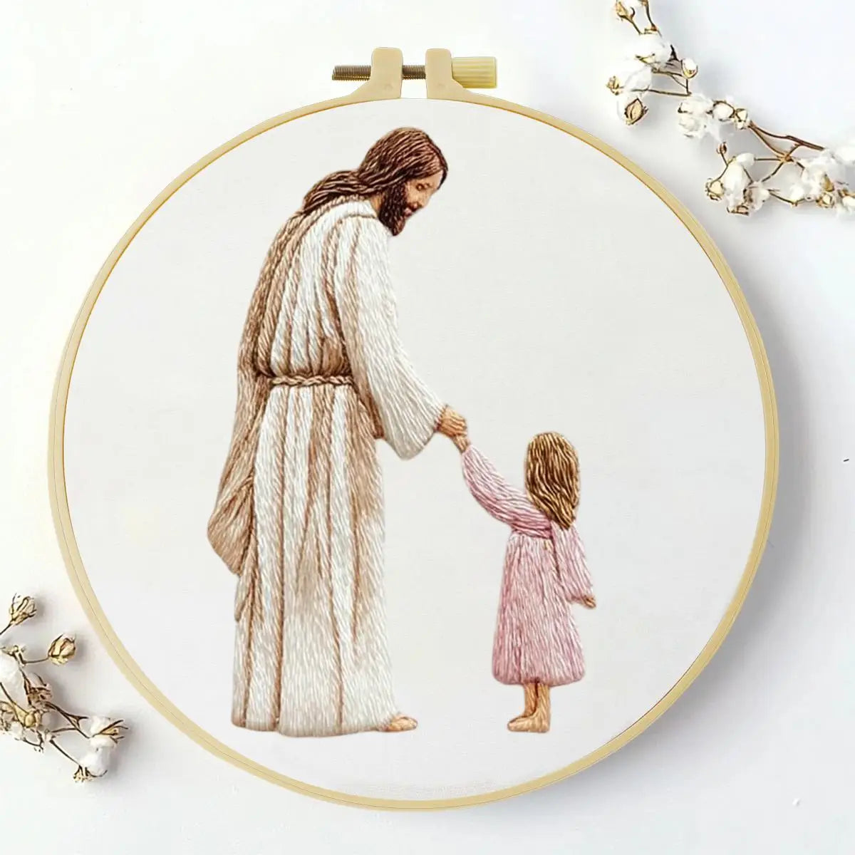 Jesus Holding Child Embroidery Kit – Minimalist Christian Needlepoint Pattern with Faith Inspired Religious Wall Art Decor