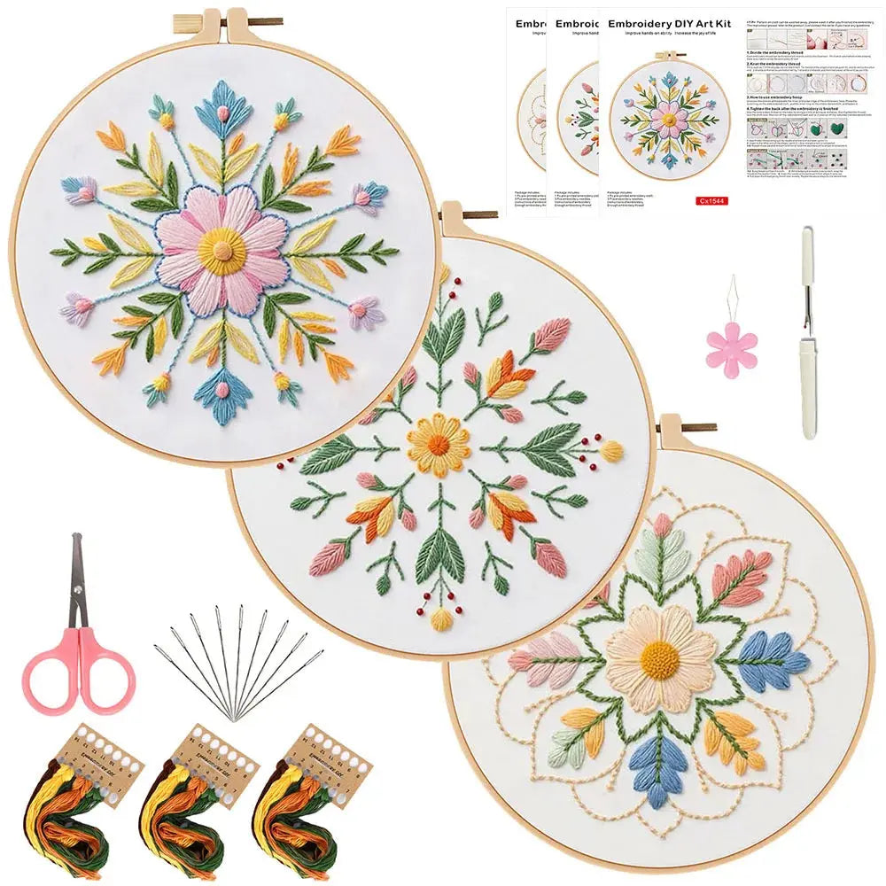 3-Piece Beginner Floral Embroidery Kit Set Kits For Stitchers