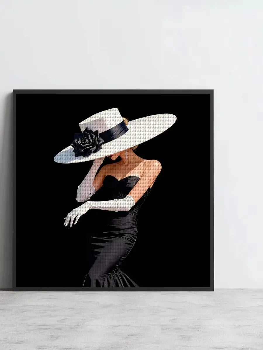 Midnight Elegance Cross Stitch Kit 🖤🤍👒✨