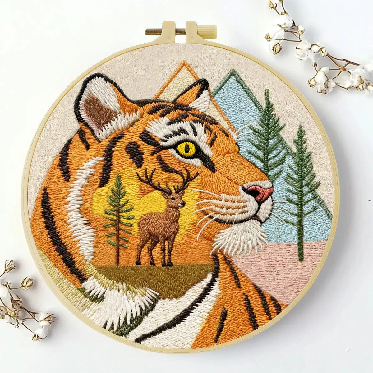 Majestic Tiger Embroidery Kit – Wildlife Forest DIY Hand Embroidery Hoop Art Set