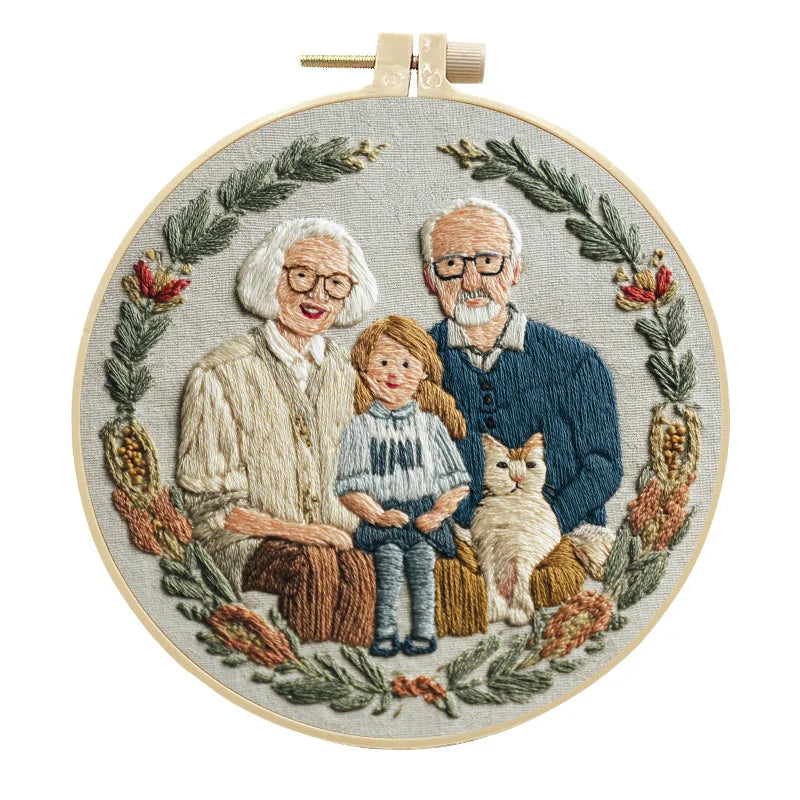 Custom Family Portrait Embroidery Kit – Personalized DIY Hand Embroidery Hoop Art Set from Photo