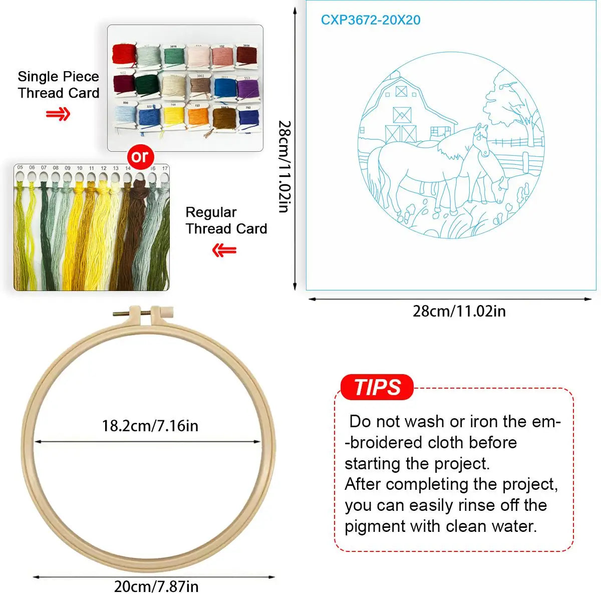 Farm Horse Embroidery Kit – Rustic Barn DIY Hand Embroidery Hoop Art Set