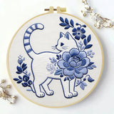 Blue Blossom Cat Embroidery Kit Kits For Stitchers