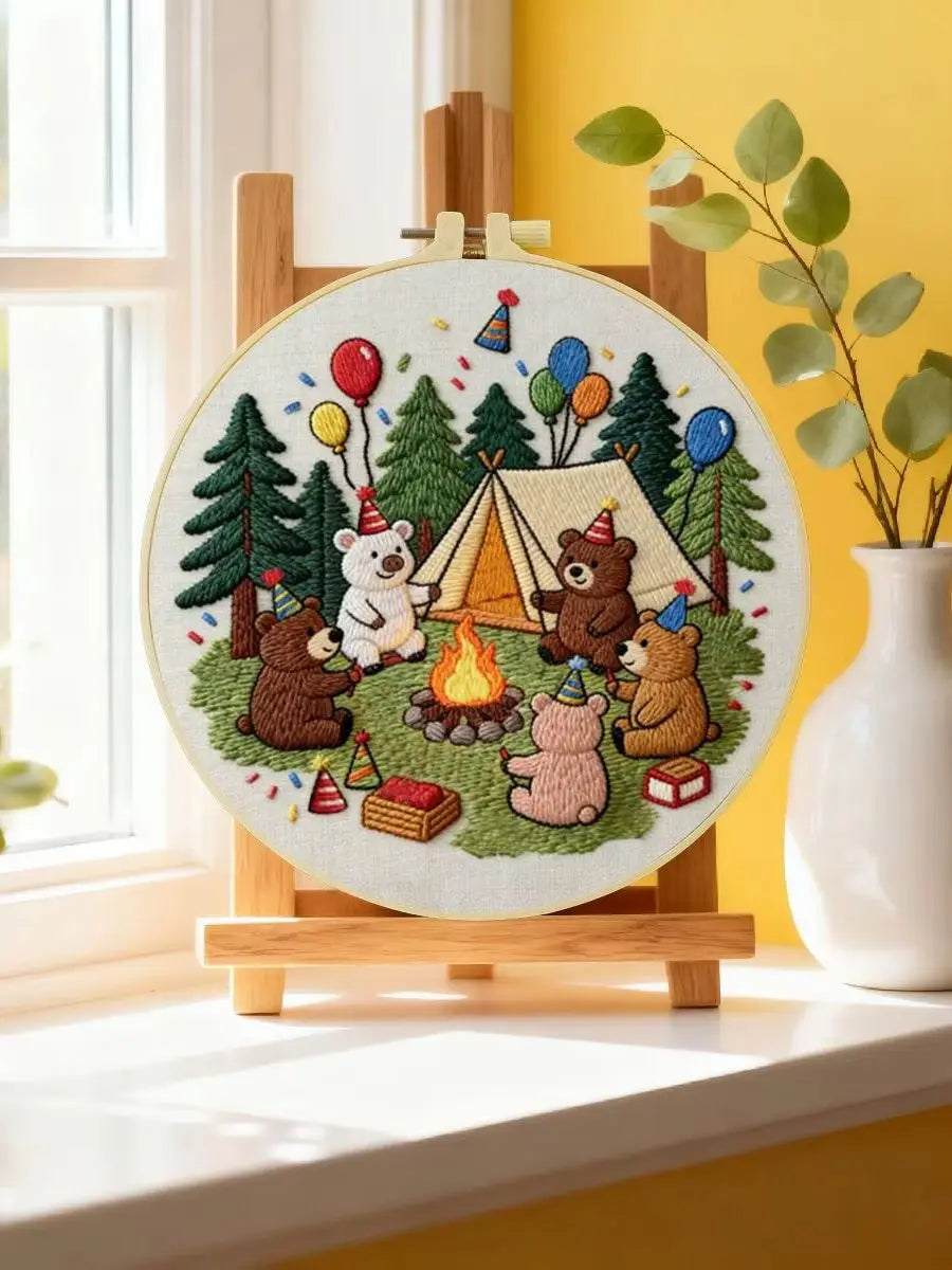 Birthday Bear Camp Embroidery Kit Kits For Stitchers