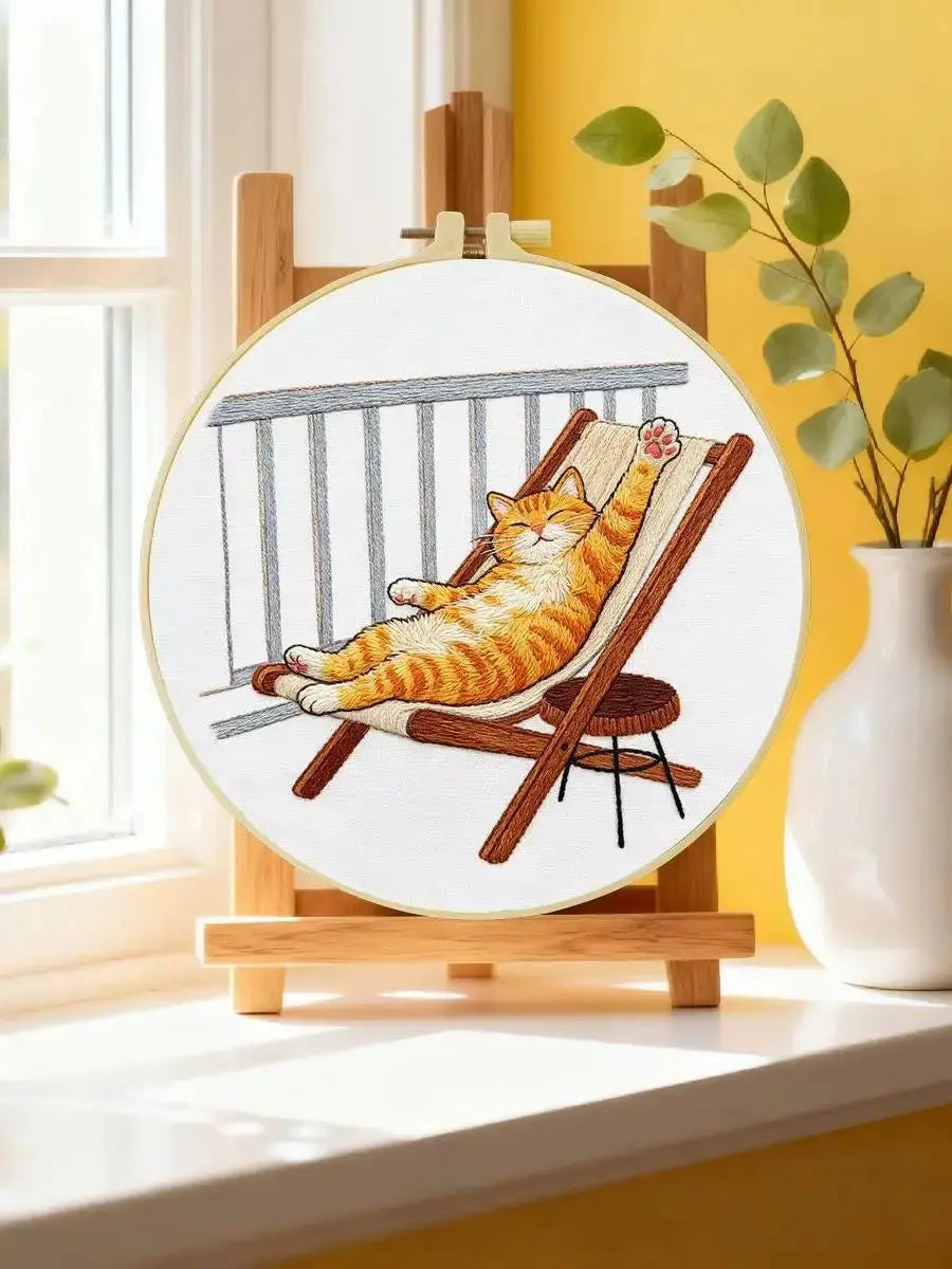 Lazy Summer Cat Embroidery Kit Kits For Stitchers