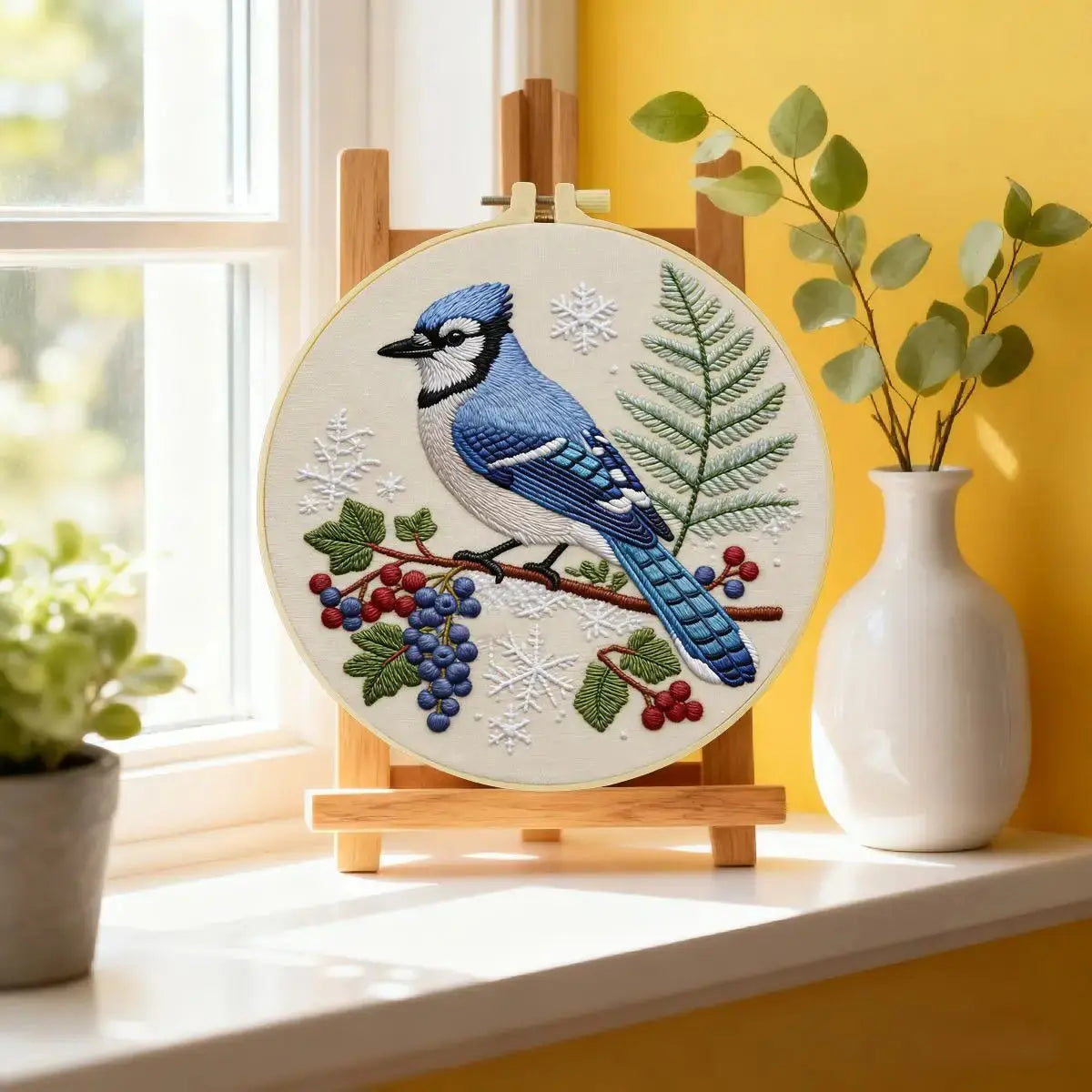 Blue Jay Bird Embroidery Kit for Beginners – DIY Nature Hand Embroidery Hoop Set Kits For Stitchers
