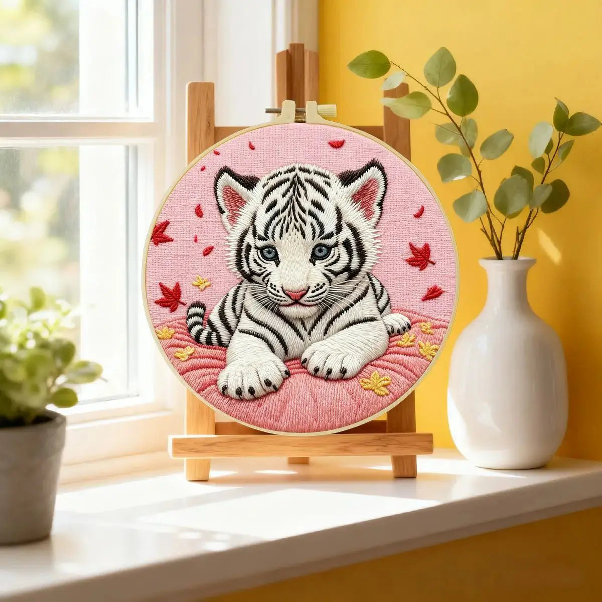 Snow White Tiger Cub Embroidery Kit 🐯🤍🌸 Kits For Stitchers