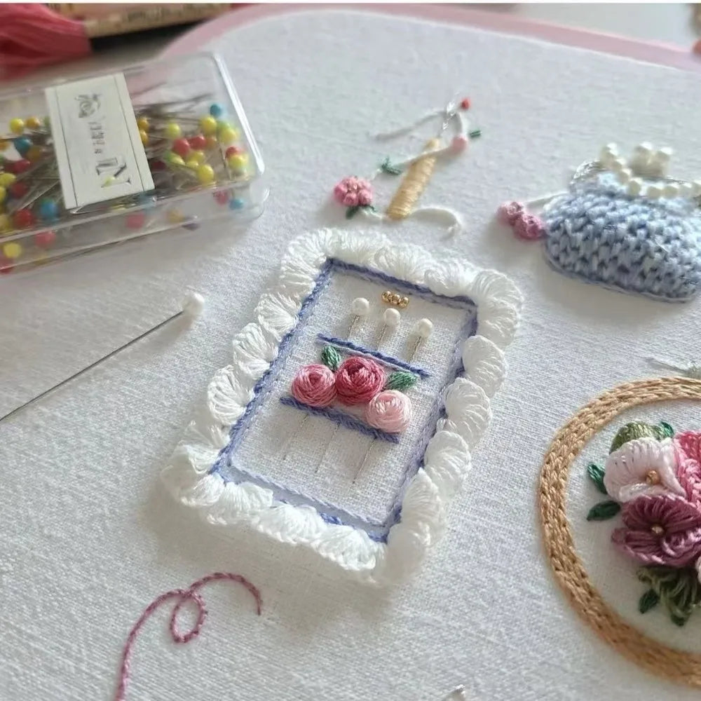 Cute Sewing & Embroidery Tools Pattern – DIY Craft Lover Hand Embroidery Kit with Floral Needlework Accessories Design
