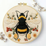 Bumble Bee Embroidery DIY Kit – Floral Insect Beginner Stitching Kit with Hoop, Pattern & Threads