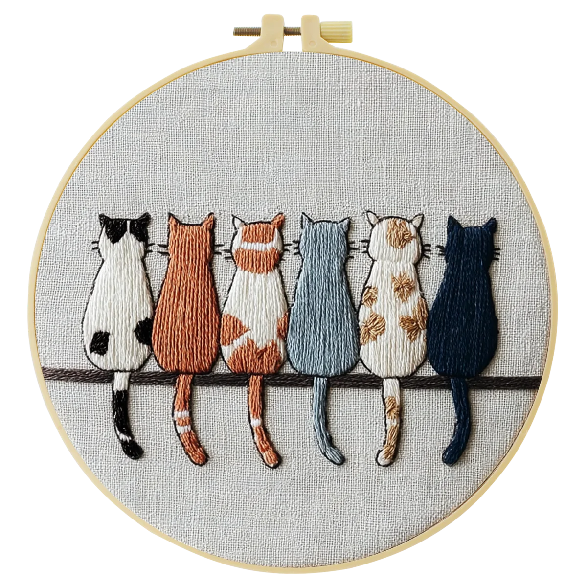 Minimalist Cat Lineup Embroidery Kit – Cute Sitting Cats Needlepoint Pattern with Modern Neutral Aesthetic for Cat Lovers