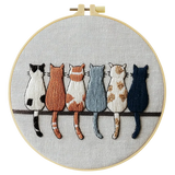 Minimalist Cat Lineup Embroidery Kit – Cute Sitting Cats Needlepoint Pattern with Modern Neutral Aesthetic for Cat Lovers Kits For Stitchers