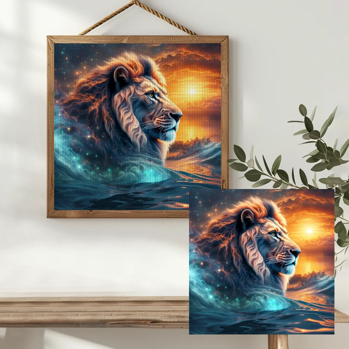 Celestial Storm Lion Cross Stitch Kit 🦁⚡🌌🔥✨