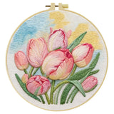 Pink Tulip Flower Embroidery Kit – DIY Floral Hoop Art for Beginners & Garden Lovers