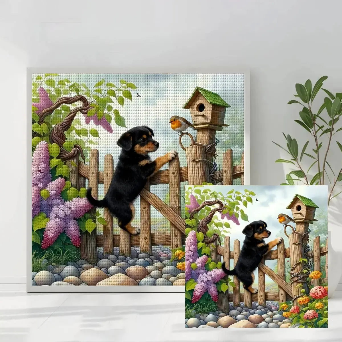 Curious Puppy and Robin Cross Stitch Kit 🐶🐦🌸🏡✨ Kits For Stitchers