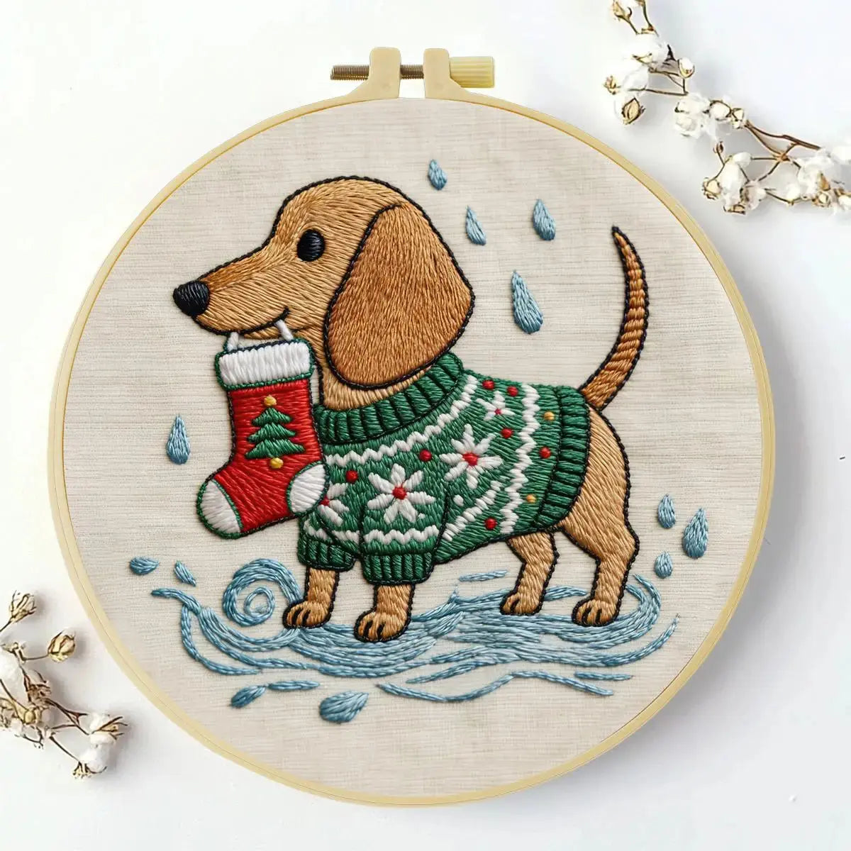 Christmas Dachshund Embroidery Kit Kits For Stitchers