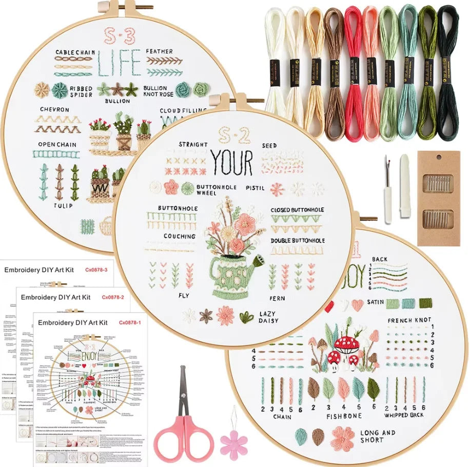 3/4pcs Beginner Embroidery Starter Kit Kits For Stitchers