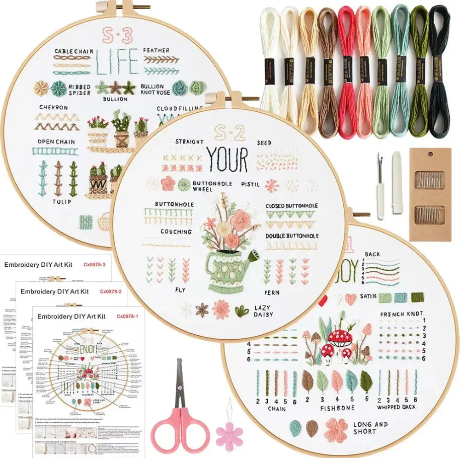 3/4pcs Beginner Embroidery Starter Kit Kits For Stitchers