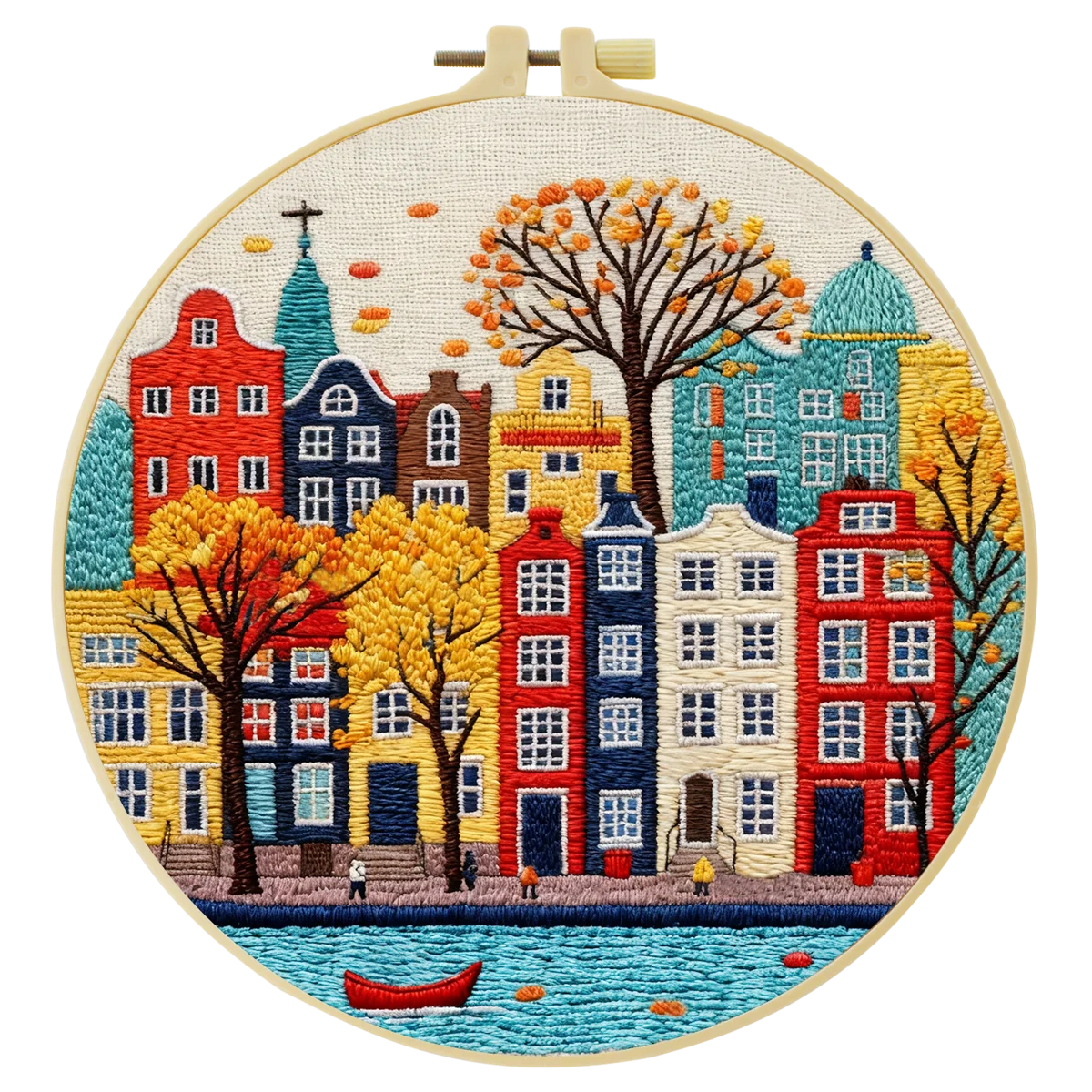 Colorful Cityscape Embroidery Starter Kit – DIY European Street Sewing Art Set for Beginners