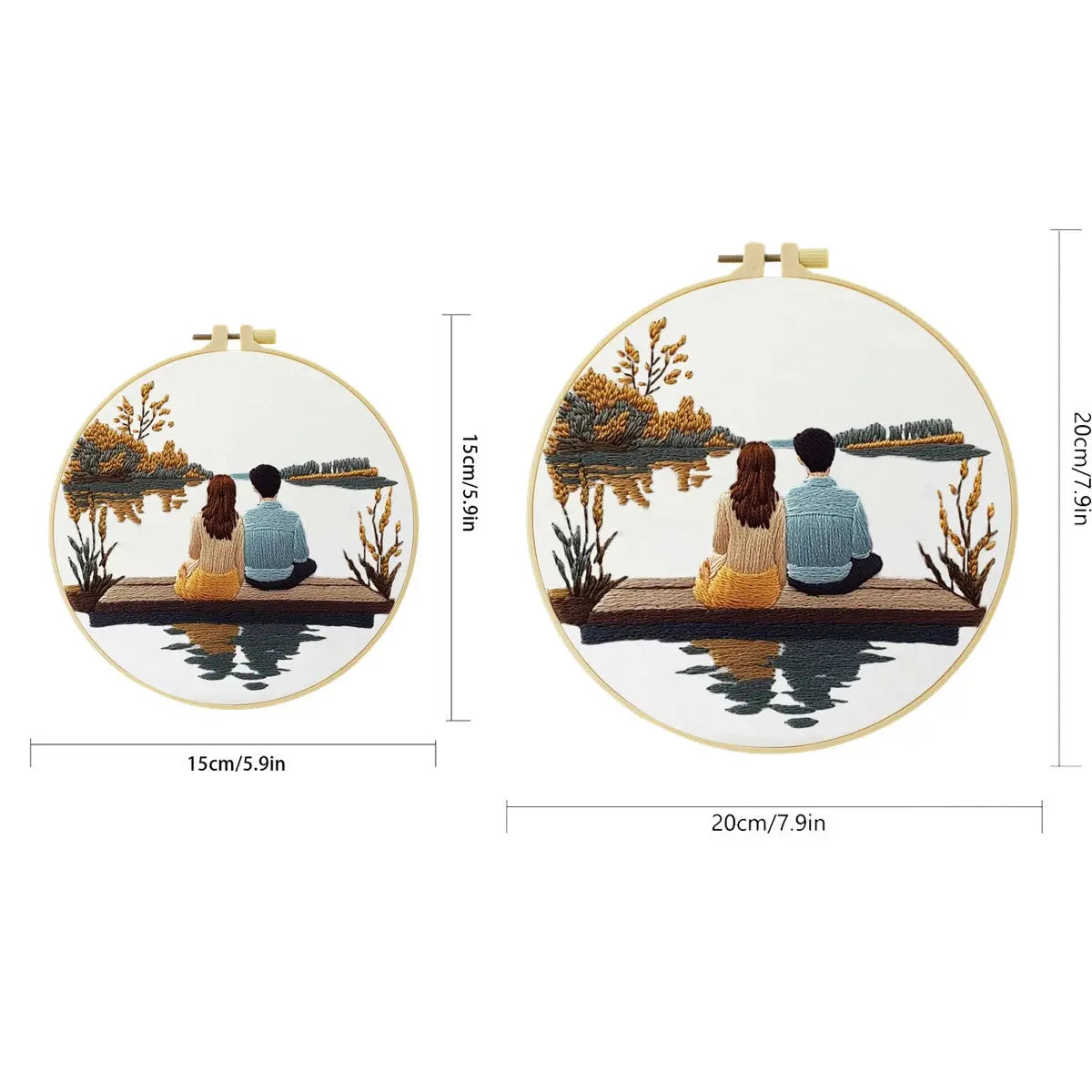 Romantic Lakeside Couple Embroidery Kit – Sunset Dock Love Scene Needlepoint Pattern for Couples & Anniversary Gifts Kits For Stitchers