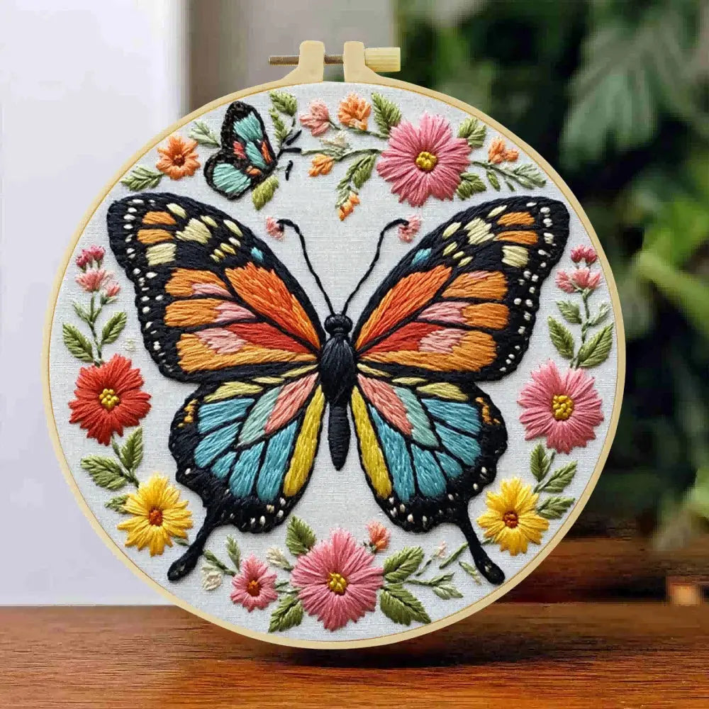 Vibrant Butterfly Hand Embroidery Kit The Stichers Heavane
