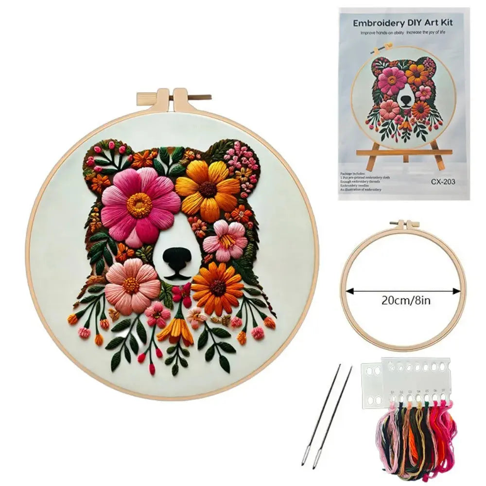 Floral Bear Hand Embroidery Kit The Stichers Heavane