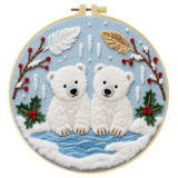 Handmade Polar Bear Cub Embroidery Hoop Wall Art – Winter Nursery Animal Fiber Decor