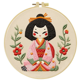 Cute Japanese Doll Embroidery Starter Kit DIY – Beginner Kawaii Hand Embroidery Kit with Floral Design Kits For Stitchers