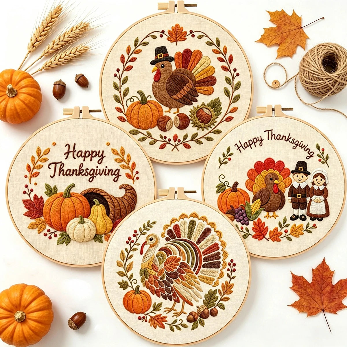 Happy Thanksgiving Embroidery Kit Collection – 4 Designs