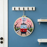Cherry Blossom Tram Punch Needle Wall Art – Handmade Embroidery Hoop Decor for Nursery & Cozy Rooms