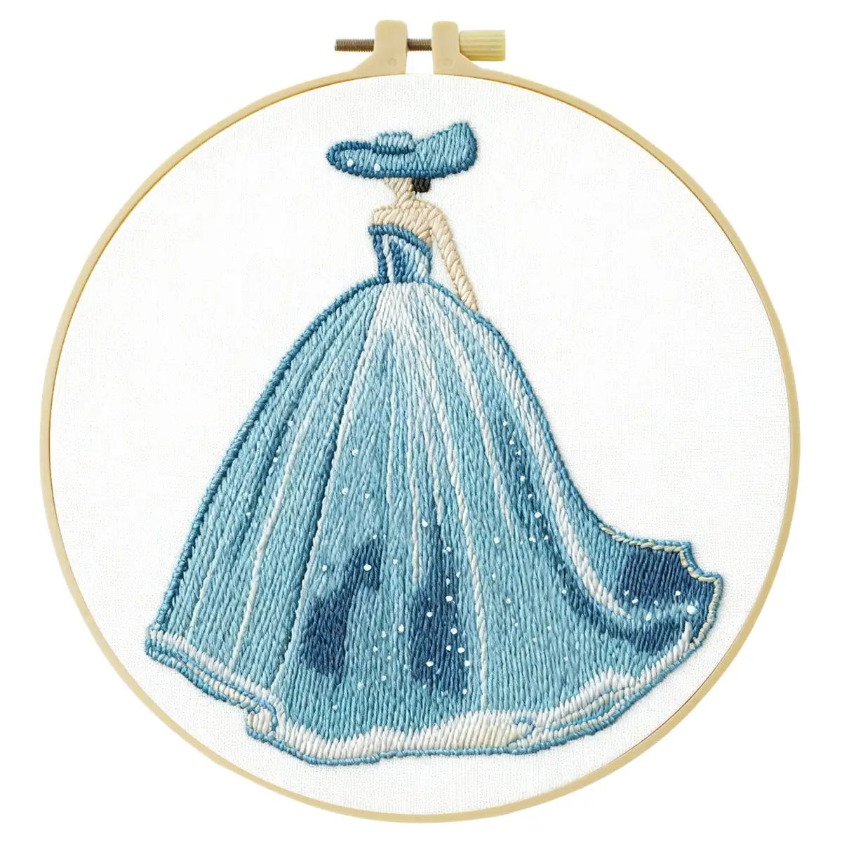 Elegant Blue Princess Dress Embroidery Kit – Fairytale DIY Hand Embroidery Hoop Art Set
