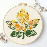 Yellow Floral Embroidery Kit with Bee – Modern Flower DIY Hand Embroidery Hoop Art, Botanical Wall Decor Craft