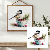 Chickadee & Cranberries Teacup Cross Stitch Kit 🐦🍒☕🌲✨