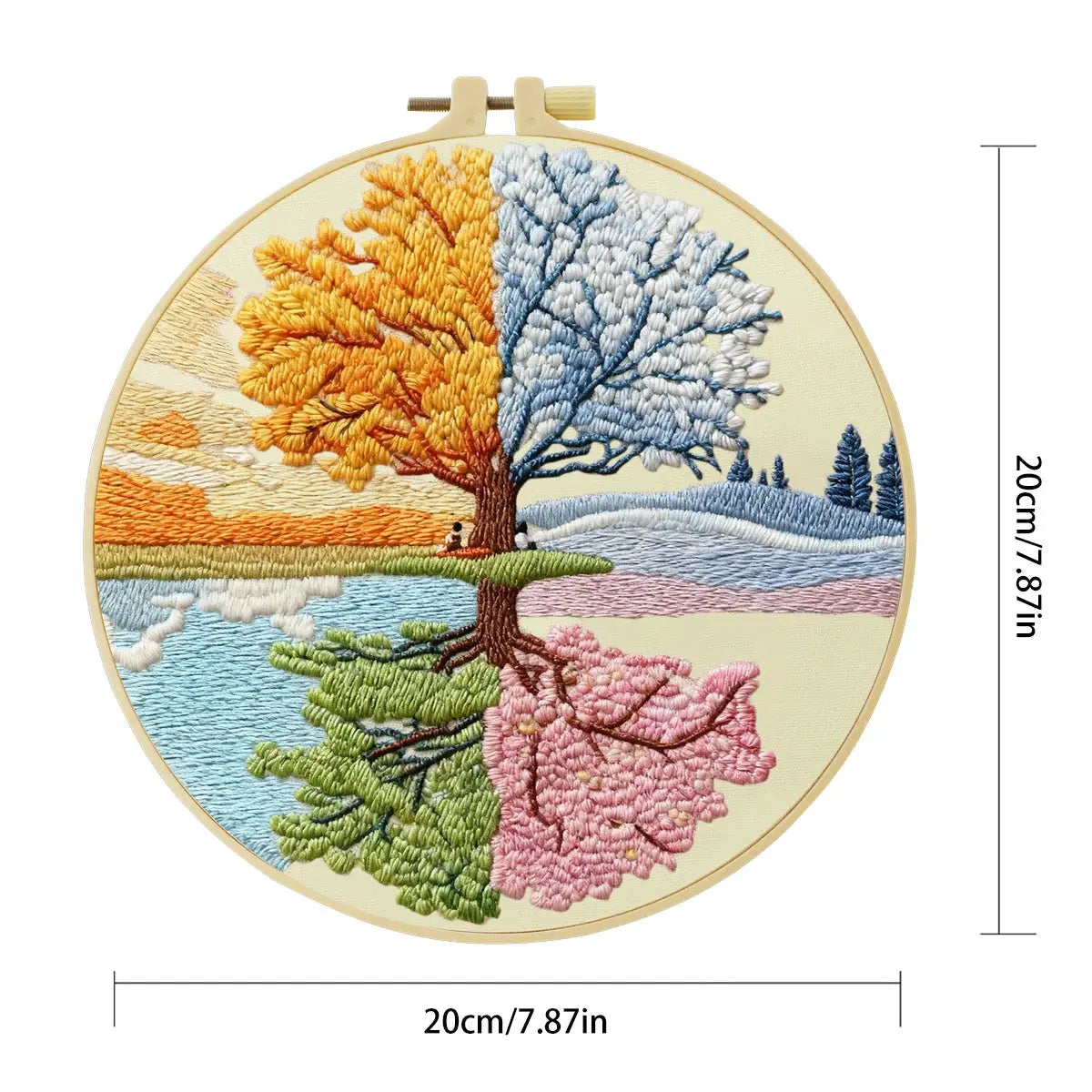 Four Seasons Tree Embroidery Kit – Spring Summer Autumn Winter Landscape DIY Hand Embroidery Hoop Art, Nature Wall Decor Craft K Kits For Stitchers
