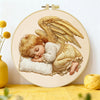 Handmade Sleeping Angel Embroidery Hoop Wall Art – Baby Cherub Nursery Fiber Decor