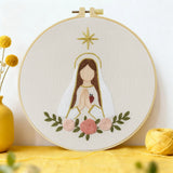 Minimalist Virgin Mary Embroidery Kit – Sacred Heart Christian Needlepoint Pattern with Floral Religious Wall Art Decor