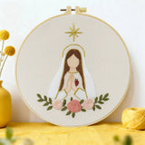Minimalist Virgin Mary Embroidery Kit – Sacred Heart Christian Needlepoint Pattern with Floral Religious Wall Art Decor Kits For Stitchers