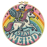 Stay Weird Skeleton Unicorn Embroidery Kit – Funny Gothic Rainbow DIY Hand Embroidery Hoop Set