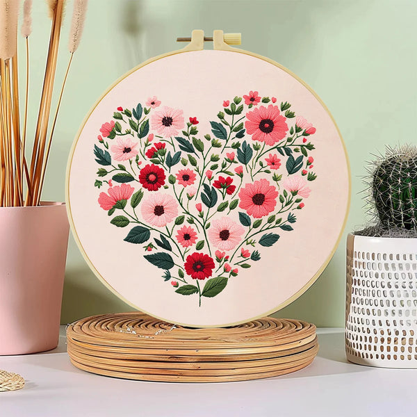 Floral Heart Hand Embroidery Kit