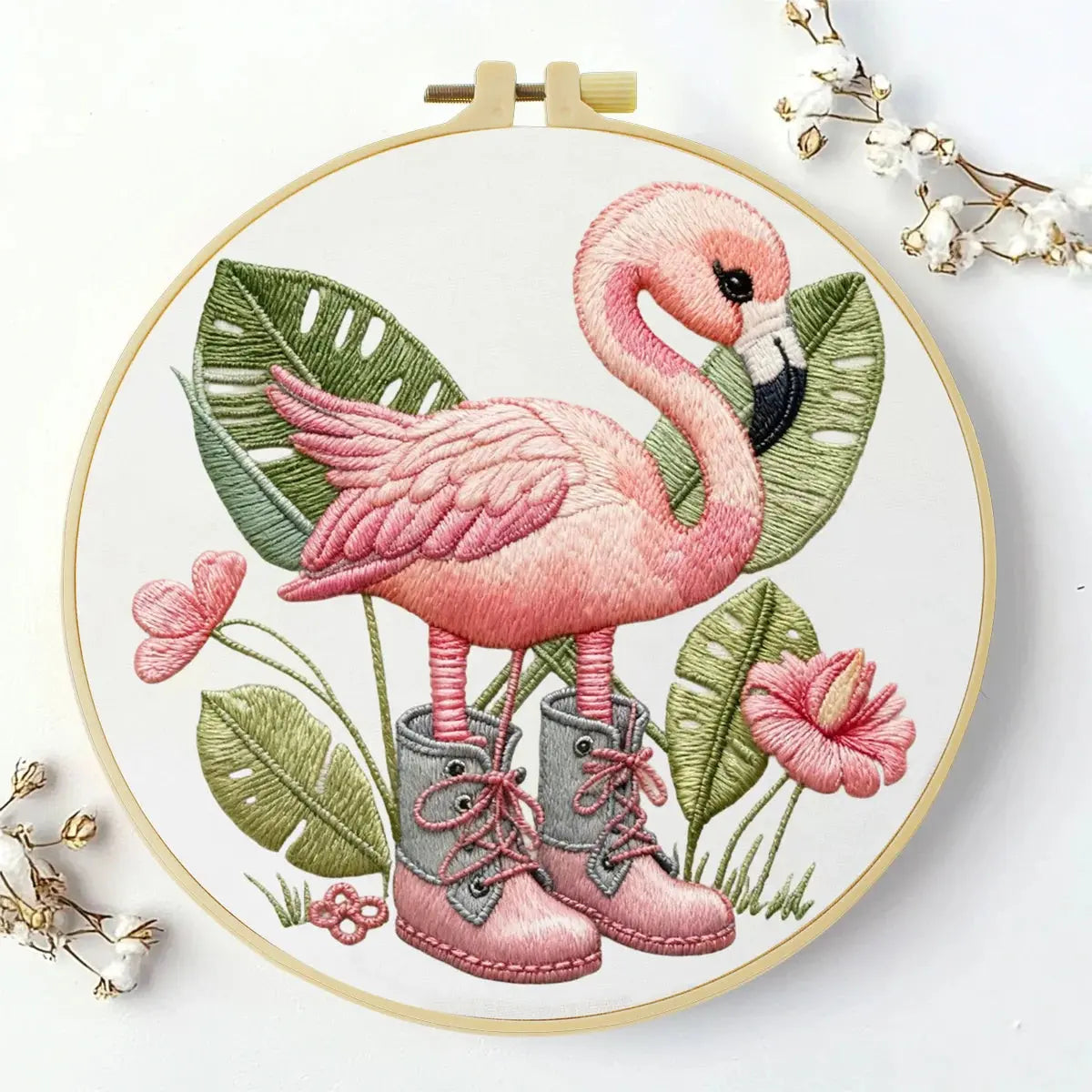 Pink Flamingo Embroidery Kit – Tropical Bird DIY Sewing Craft, Cute Summer Hoop Wall Art Decor Kits For Stitchers