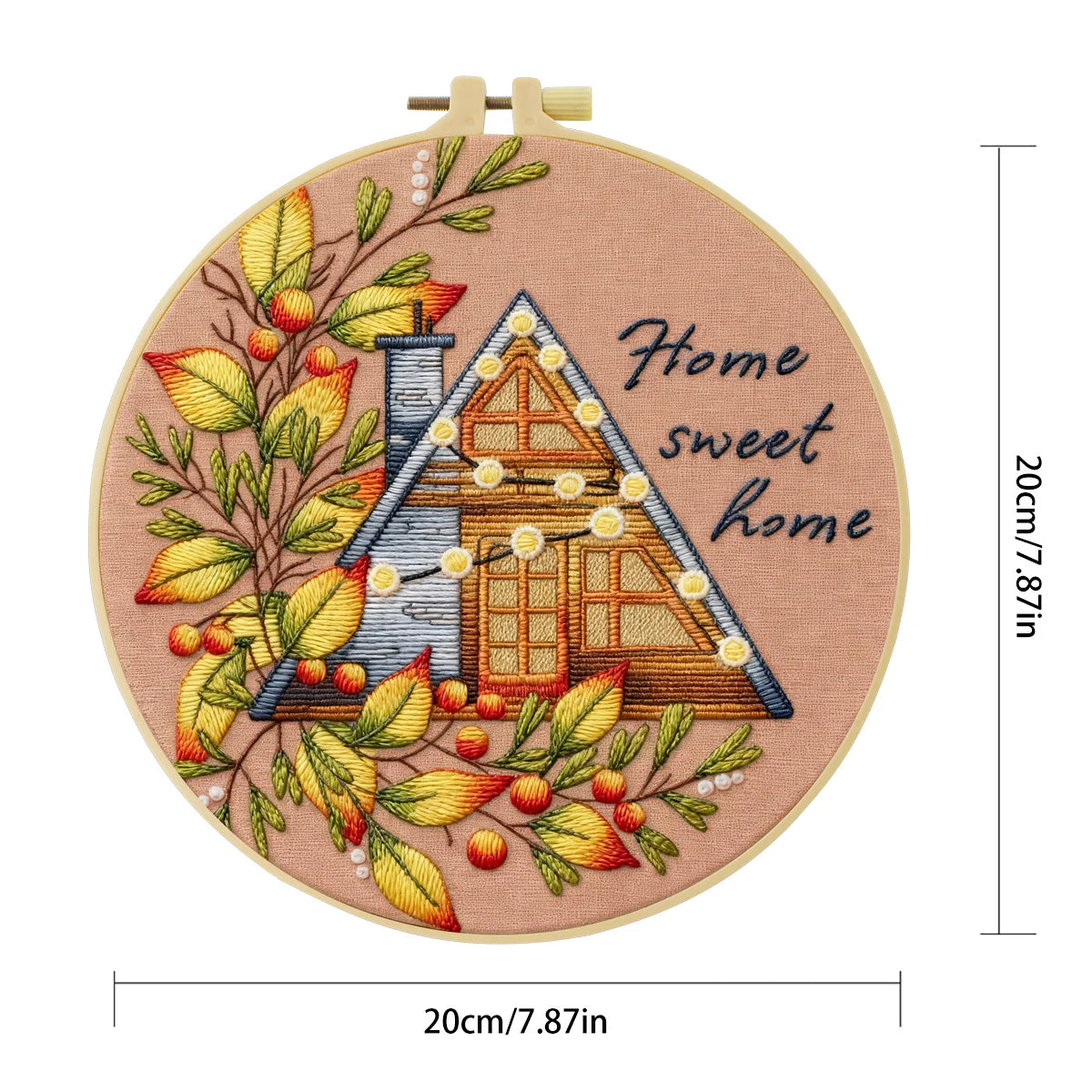 Home Sweet Home Embroidery DIY Kit – Cozy Cottage Beginner Stitching Kit with Hoop, Pattern & Threads