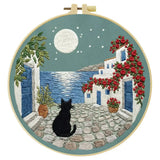 Moonlit Coastal Cat Embroidery Kit 🌙🐈� Kits For Stitchers