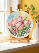 Pink Tulip Flower Embroidery Kit – DIY Floral Hoop Art for Beginners & Garden Lovers Kits For Stitchers